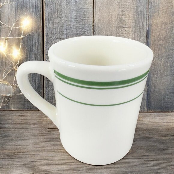 TUXTON 9oz Ceramic Restaurant Grade Diner Coffee Cup Mug Green Stripes Set 3 VTG - Picture 3 of 16